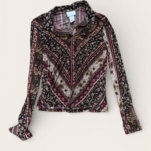 Worthington Multicolor Floral Patchwork Button Down Shirt